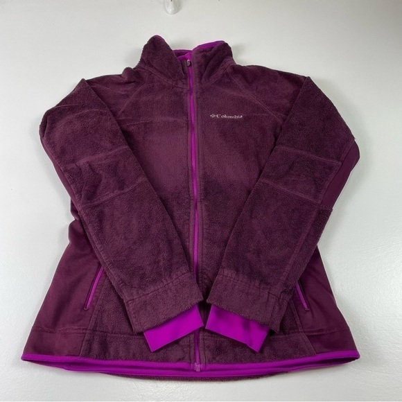Columbia Jacket Plum Purple Bright Magenta Teddy Bear Fleece womens size small - Picture 1 of 13